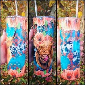 Floral Highland Cow Aztec 20oz Tumbler